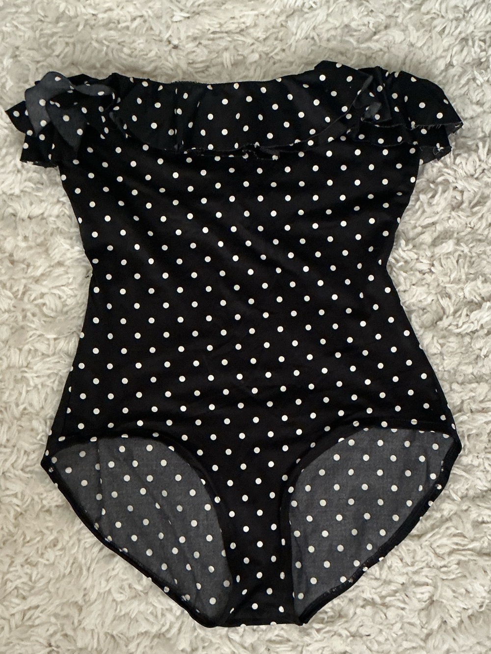 VINTAGE 80s 90s Bill Blass Black White Polka Dot Ruffle One Piece Swimsuit